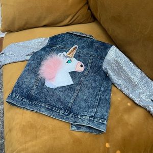 Sequin unicorn girl jean jacket